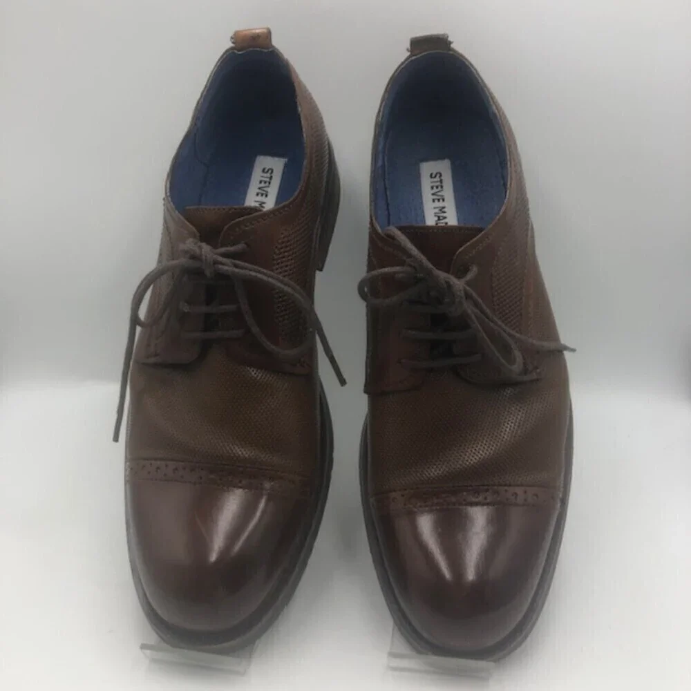 Steve Madden Mens Brown Leather Cap Toe Oxford Dress Shoes Size 8 Lesko Lace Up